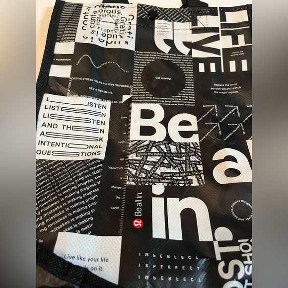 Lululemon Be All In Small White Black Reusable Tote Eco Bag Yoga Gym Lunch - Picture 3 of 6